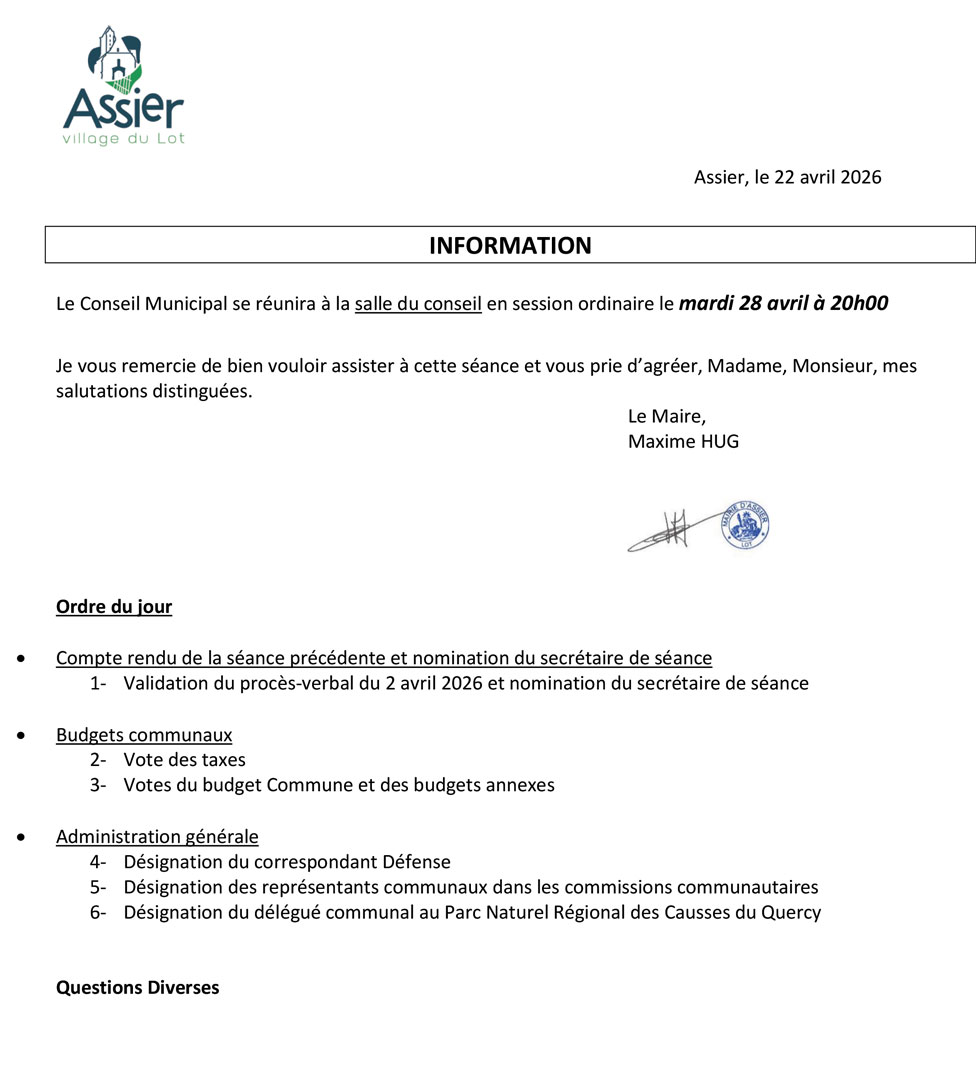 Conseil municipal du 28 avril 2026